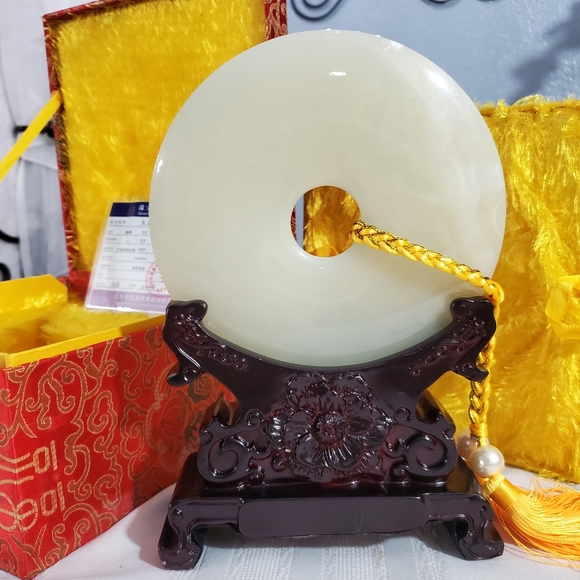 Genuine Jade Display Plate Bamboo Print With Floral Oriental Vase Stand - Picture 12 of 13